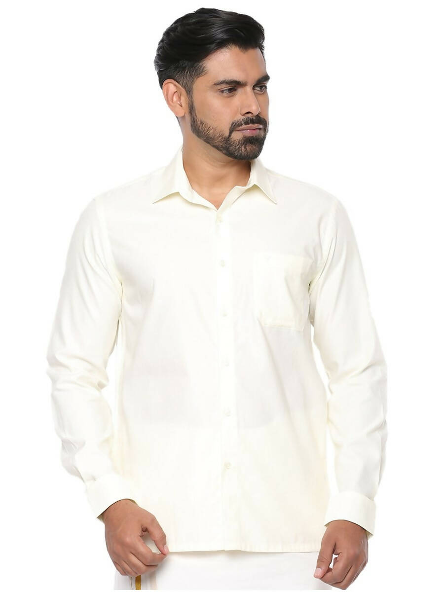 Ramraj Cotton Mens Poly Cotton Cream Colour Full Sleeve Shirt