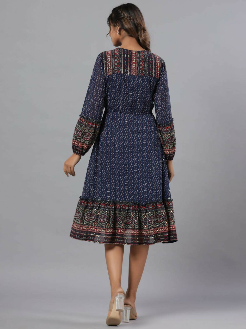 Juniper Women Navy Blue Georgette Printed Midi Dress - Distacart