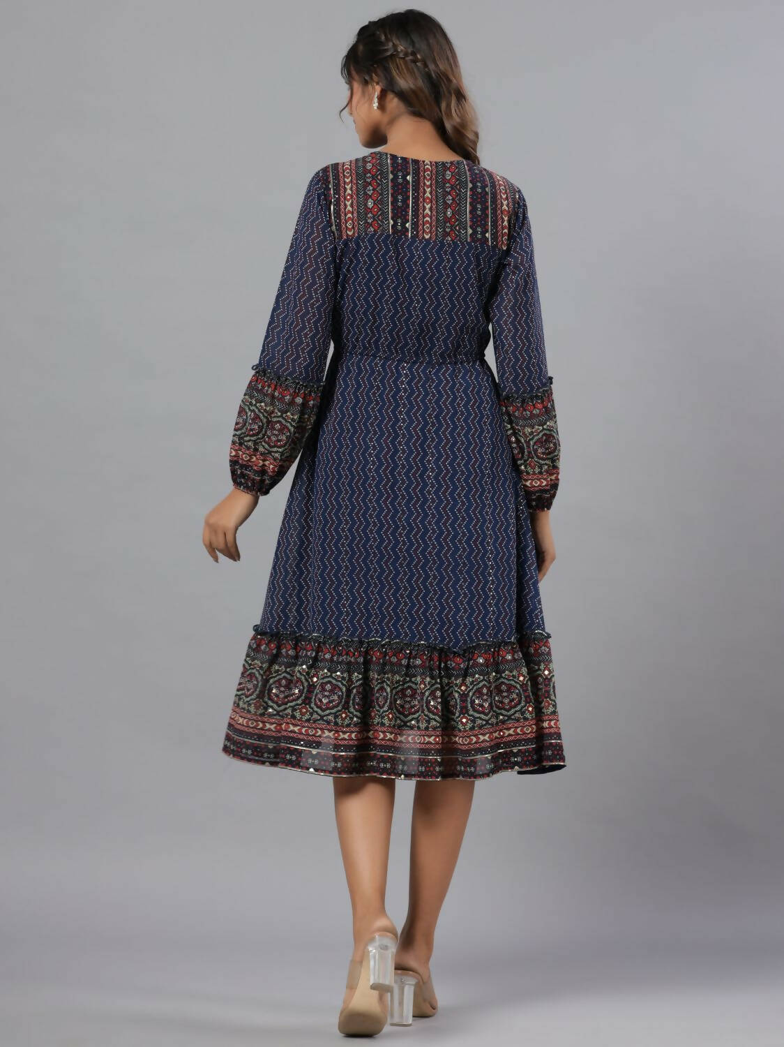 Juniper Women Navy Blue Georgette Printed Midi Dress - Distacart