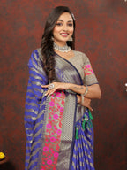 Lorenvalley Fashion Purple Soft Silk Woven Design with Zari Weaving Leheriya Design Saree