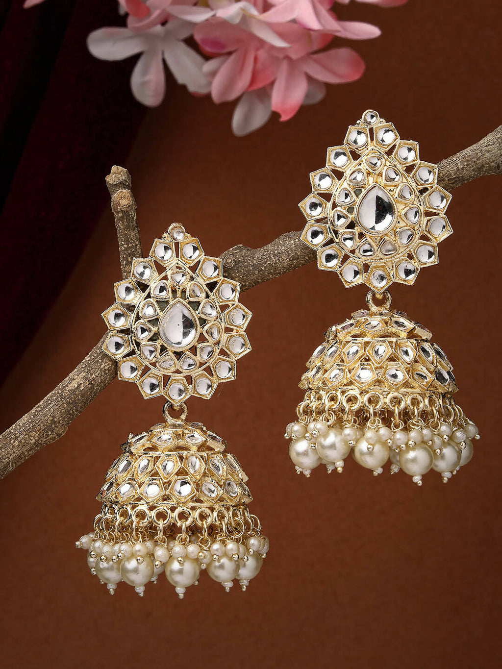NVR Women Gold-Plated Handcrafted Kundan Jhumka Earrings - Distacart
