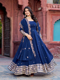 The52 Women's Beautiful Faux Georgette Fabric Embroidery Work Flared Anarkali Pant and Dupatta Set - Distacart