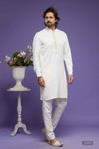Raivat Ethnic Art Banarasi Silk Thread Work Kurta Pajama In Cream Colour