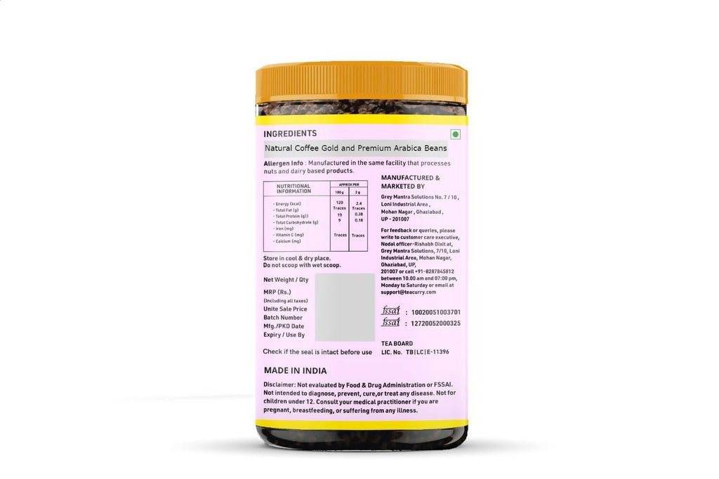 Teacurry Gold Instant Coffee Powder - Arabica Freeze Dried Coffee for Instant Hot & Cold Coffee - Distacart