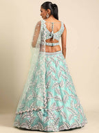 House of Panchhi Turquoise Blue Organza Sequins & Zarkan embroidery Lehenga choli & Dupatta