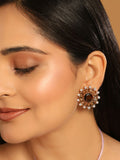 Nuyug 22K Gold Plated Faux Smoky Quartz & White Crystal Studded Contemporary Floral Shaped Studs - Distacart