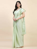 Light Green Silk Satin Sequence Work Ready to Wear Saree with stitched Blouse - Nirvana