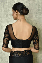 Black Silk Plain Saree with Blouse Piece - Purvi