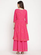 Ahalyaa Dark Pink Crepe Khari Print Dress For Women