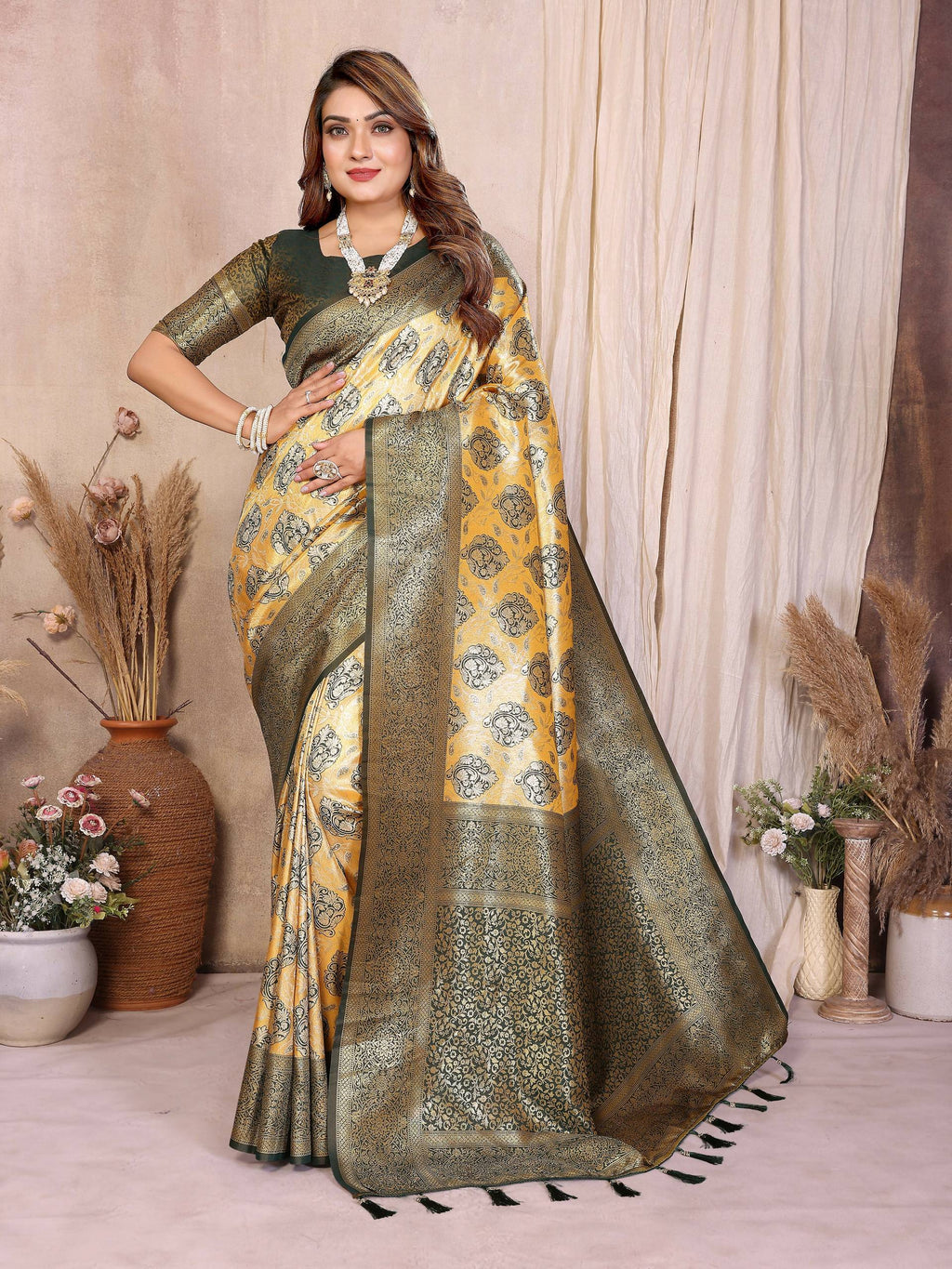 Aastha Fashion Mustard Banarasi Tissue Silk Weaving Saree - Distacart