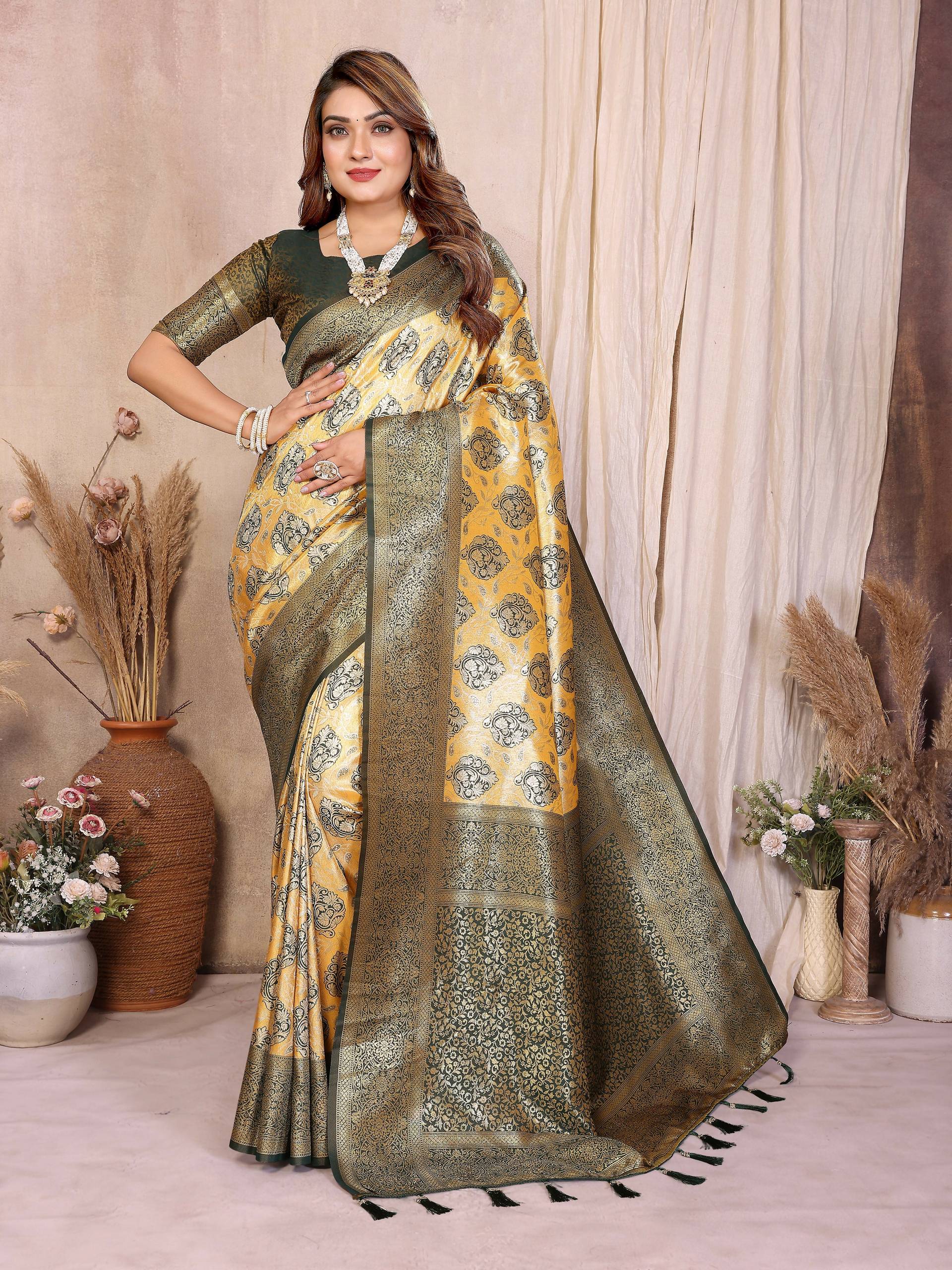 Aastha Fashion Mustard Banarasi Tissue Silk Weaving Saree - Distacart