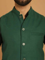 Even Apparels Pure Wool Nehru Jacket - Green