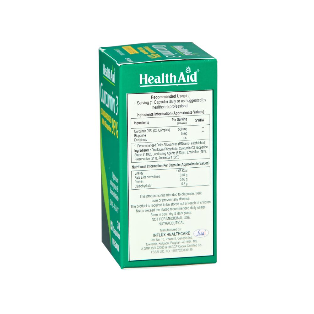HealthAid Curcumin 3 Standardised with Bioperine 95% Capsules - Distacart
