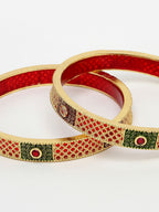 NVR Women's Set Of 2 Gold-Plated Red Kundan Traditional Bangles - Distacart