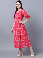 Myshka Women's Pink White Ethnic Motifs Printed Maxi Dress - Distacart