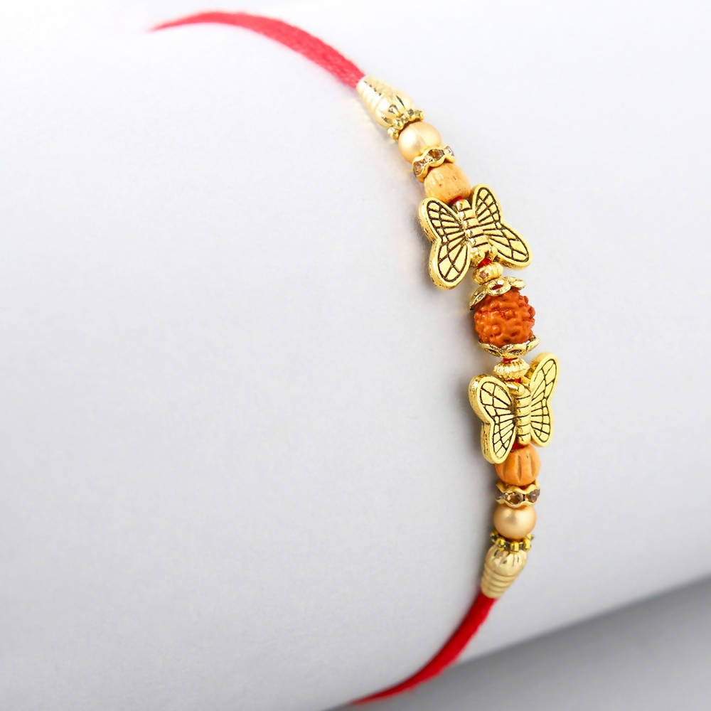 Ethnic Butterfly Rudraksha Rakhi & Soan Papdi