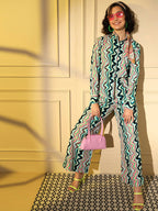 Light Blue Crepe Digital Printed Top With Matching Trouser - Shivani