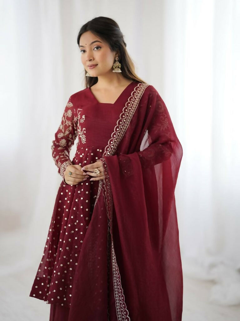 Teeya Creation Maroon Color Embroidery Work Wedding Wear Salwar Suit - Distacart