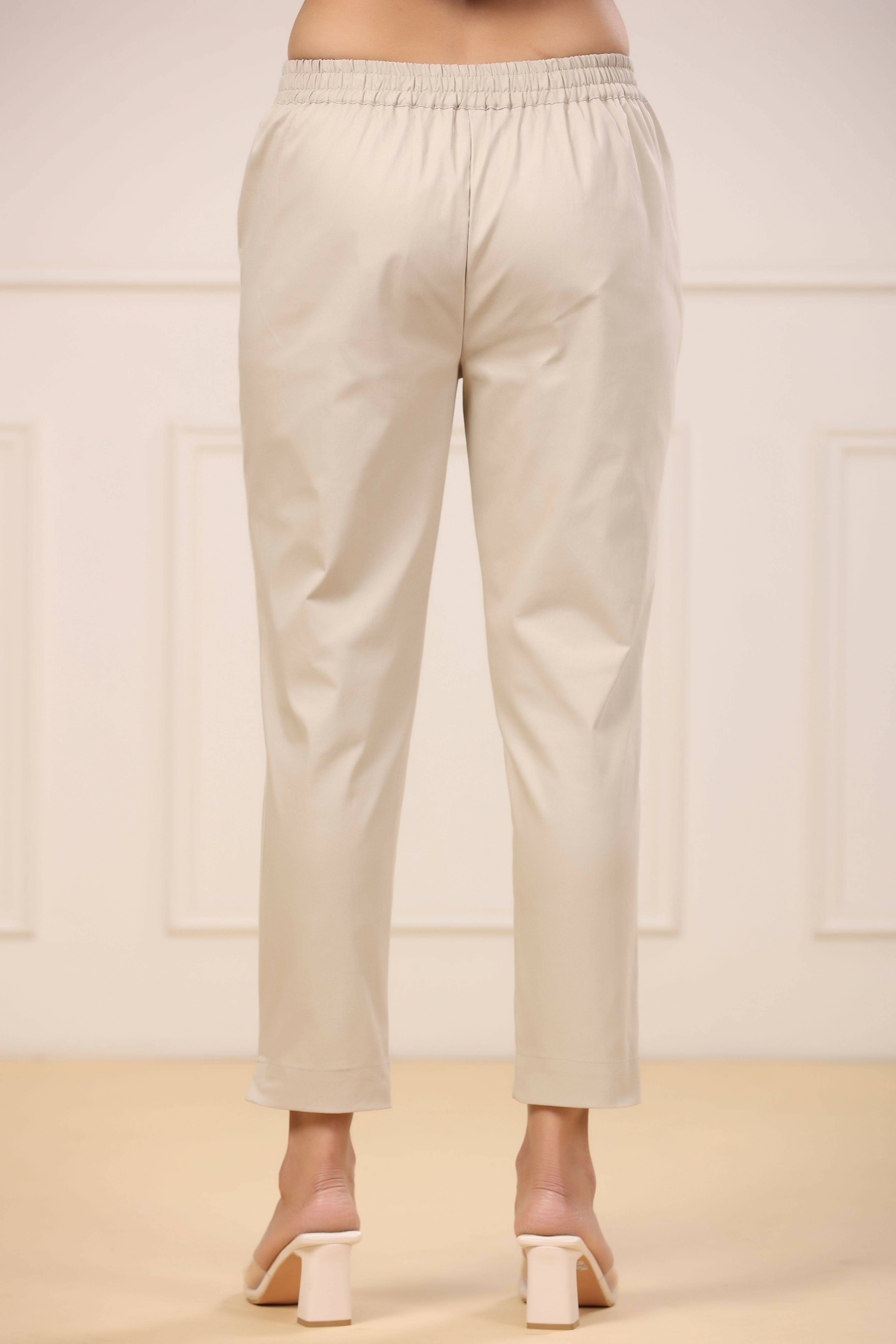 Juniper Women's Beige Cotton Spendex Solid Straight Pant - Distacart