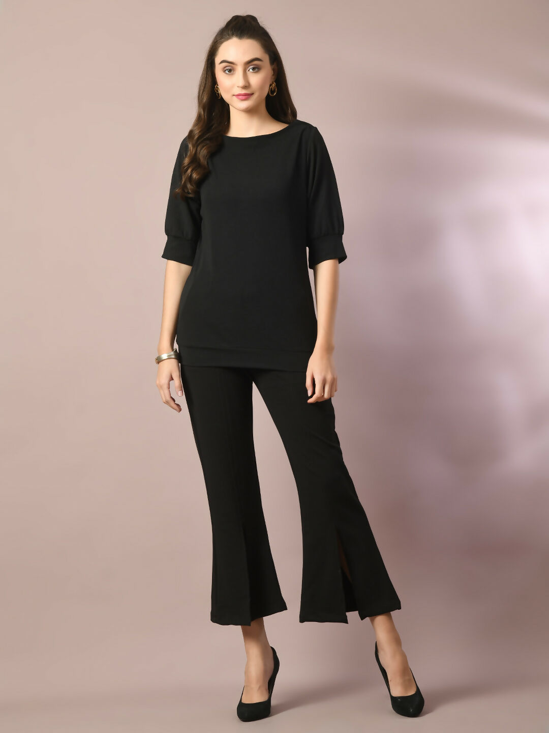 Myshka Women's Black Solid Party Parallel Trousers