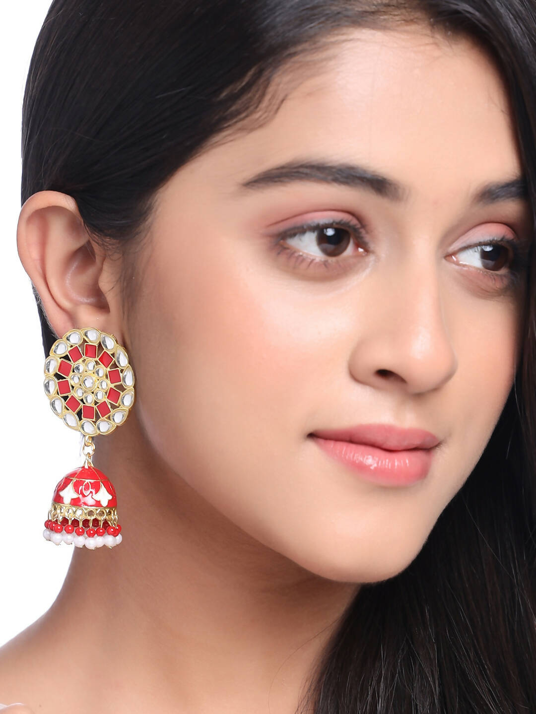 NVR Women Gold Plated Red Dome Shaped Meenkari Jhumkas Earrings - Distacart