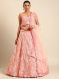 House of Panchhi Coral Pink Net Sequins and Zarkan embroidery Lehenga choli & Dupatta