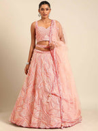 House of Panchhi Coral Pink Net Sequins and Zarkan embroidery Lehenga choli & Dupatta