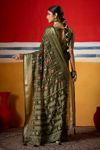 Joban Fashion Green Dull Moss Brasso Saree - Distacart