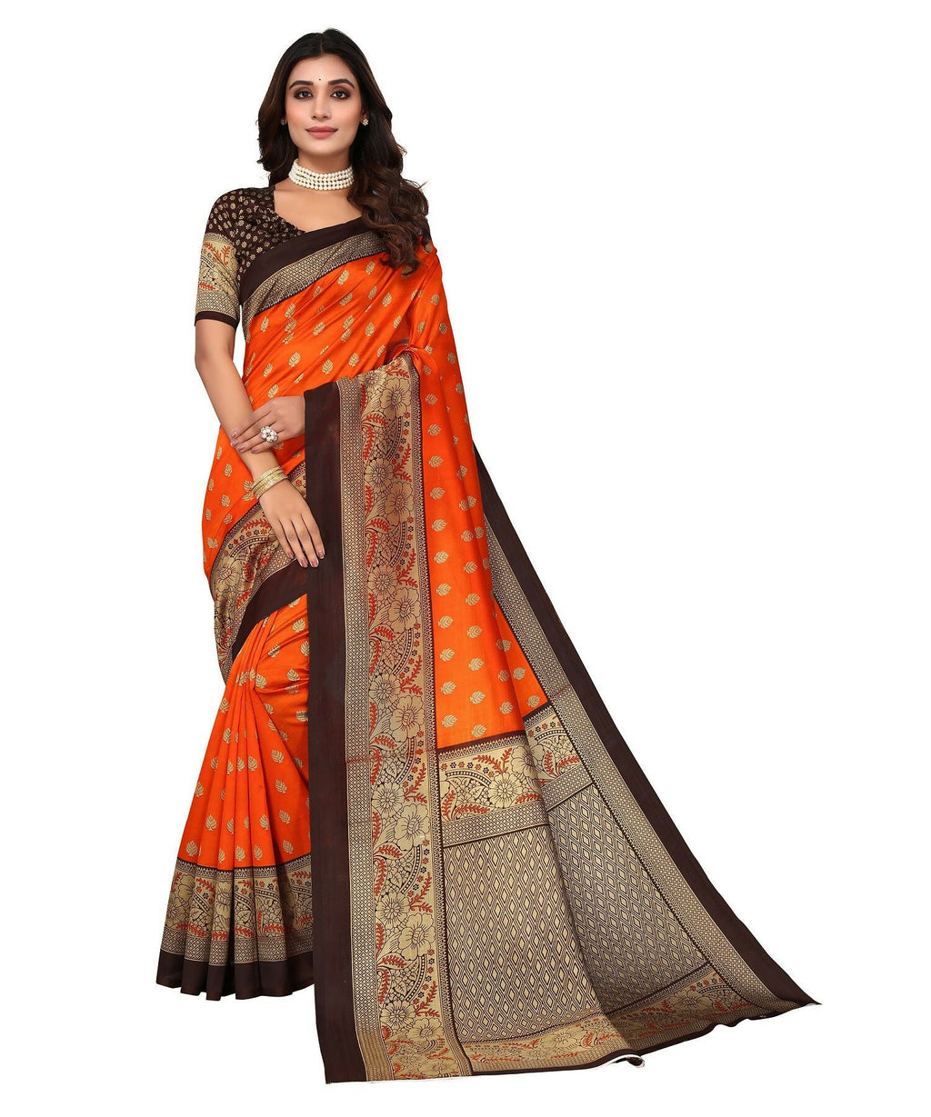 Vamika Orange Printed Art Silk Saree