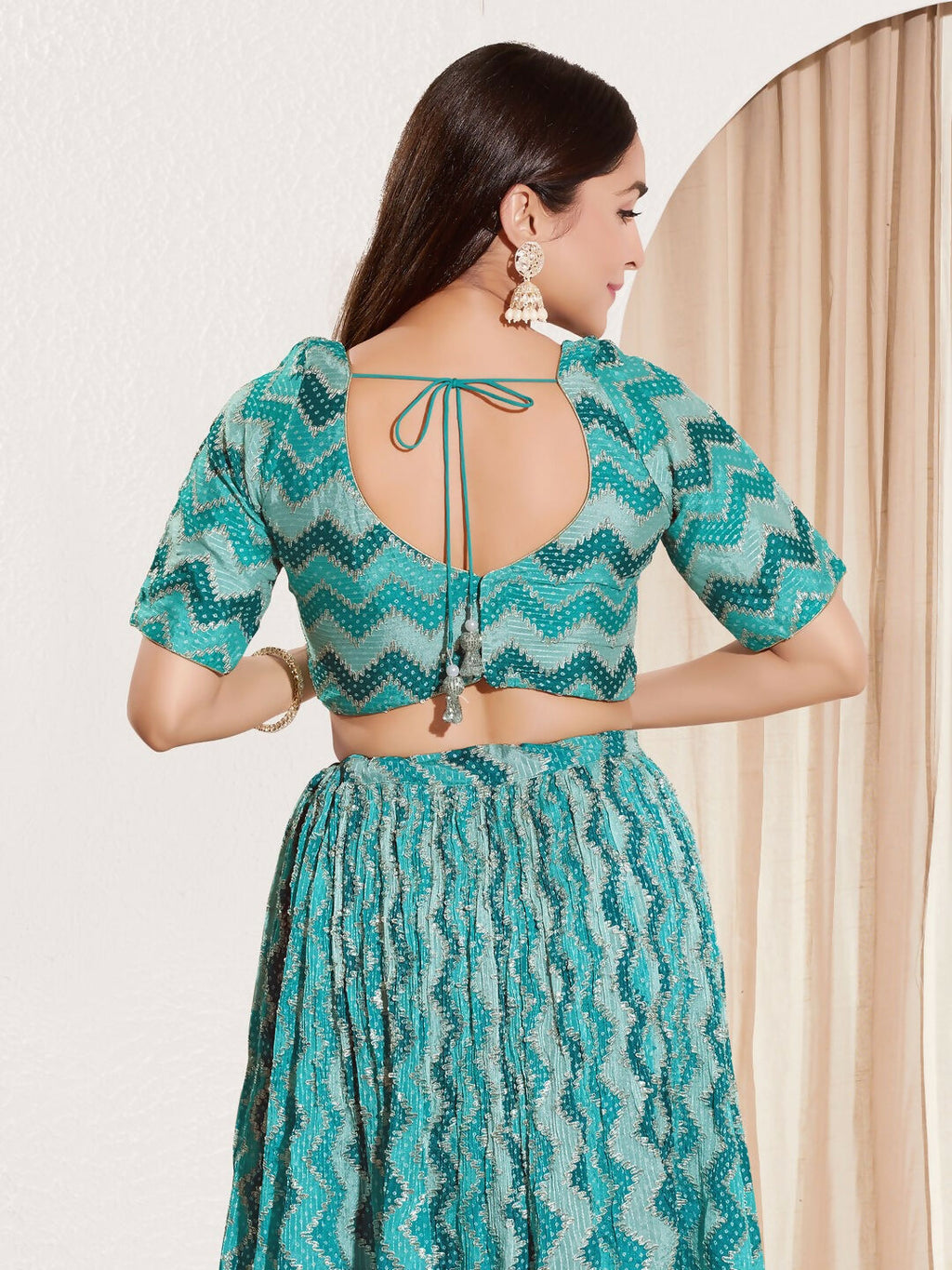 Joban Fashion Rama Green Chiffon Padded Blouse With Square Neck Elbow Sleeves - Distacart