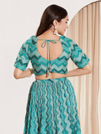 Joban Fashion Rama Green Chiffon Padded Blouse With Square Neck Elbow Sleeves - Distacart