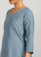 Aavyora Women's Sky Grey Embroidered Kurta Set with Dupatta - Distacart