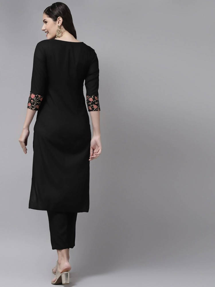 Yufta Women Black Ethnic Motifs Printed Paneled Kurta with Trouser