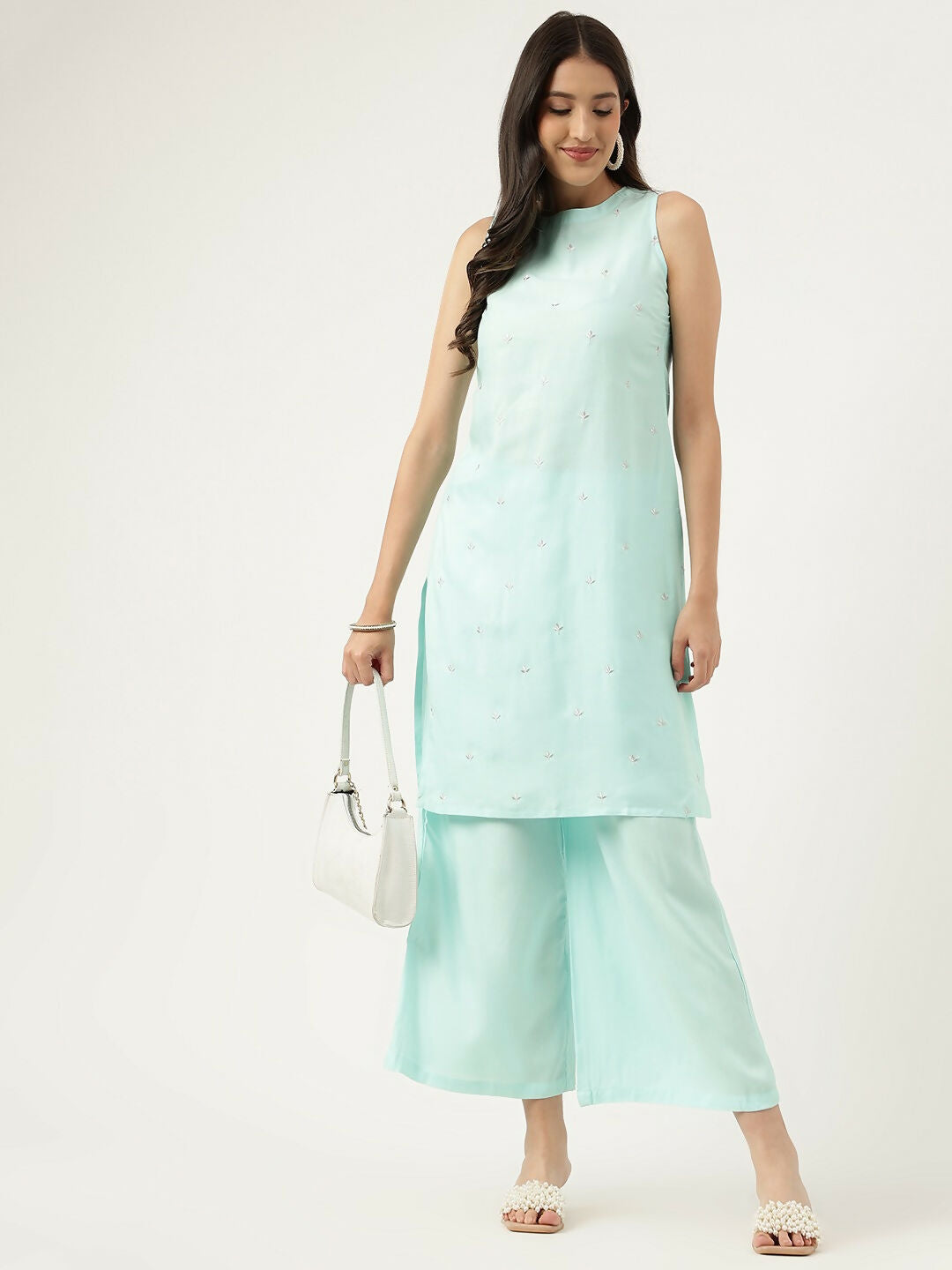 Joban Fashion Blue Rayon and Embroidered Work Straight Kurta Bottom Set
