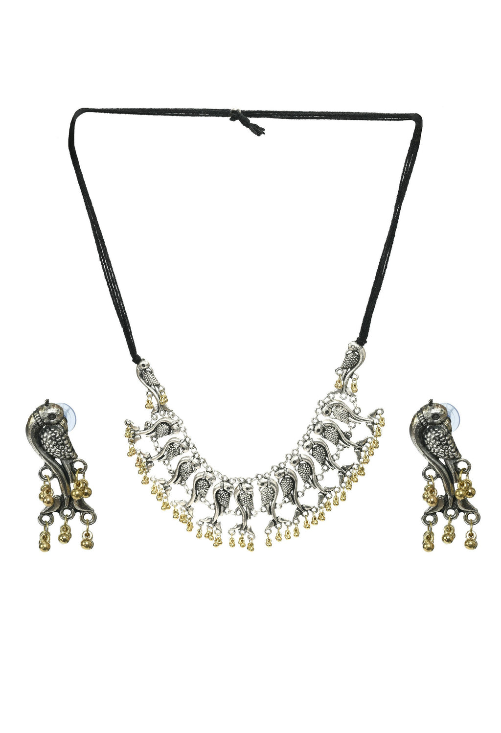 Mominos Fashion Johar Kamal Oxidised Silver-Plated Brass Finish Peacock Choker For Women (Silver/Golden) - Distacart