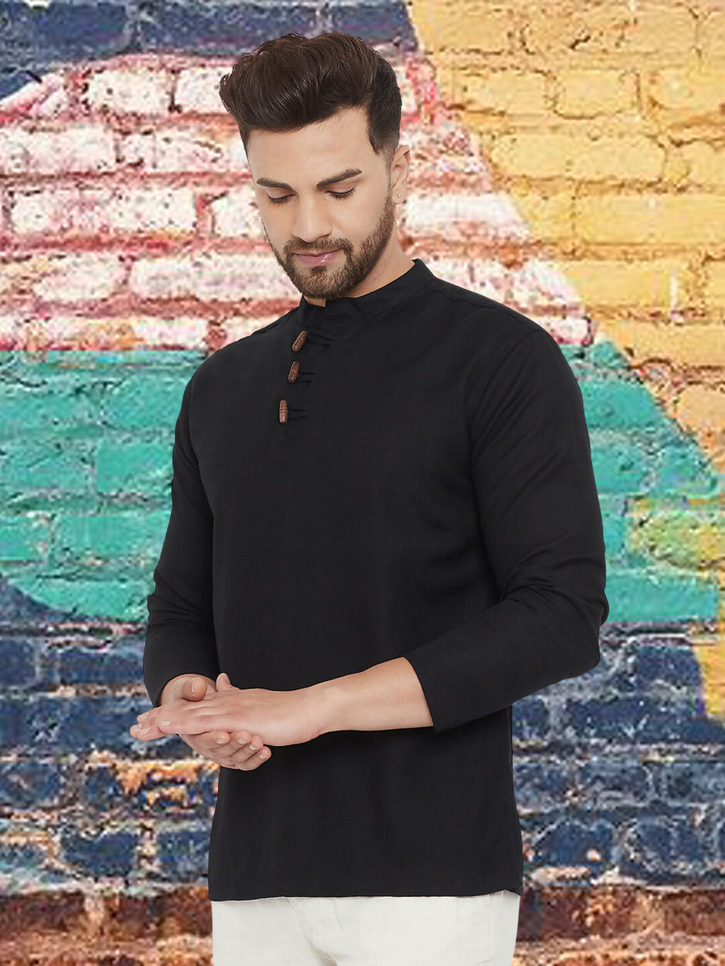 Even Apparels Men's Pure Cotton Black Kurta