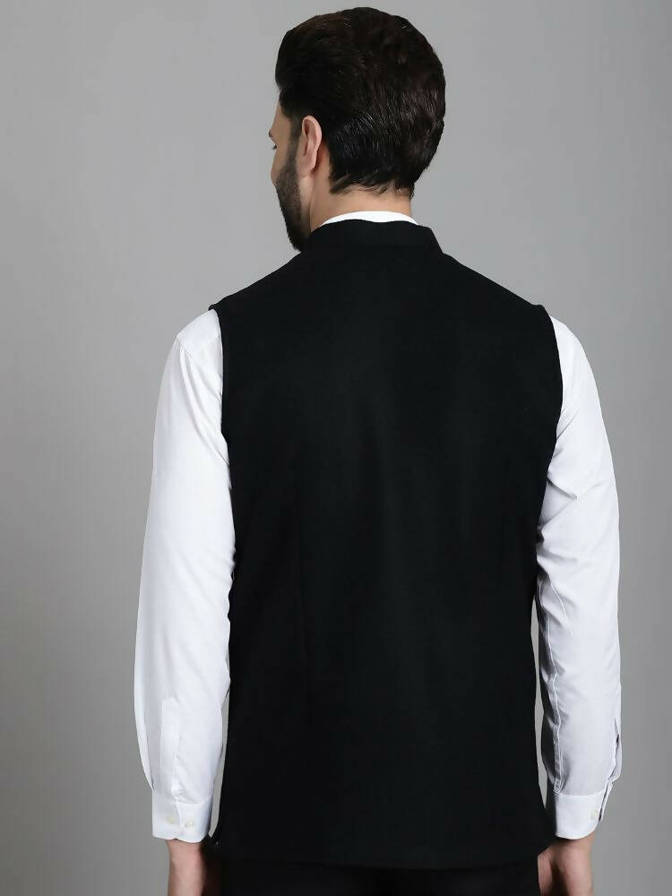 Even Apparels Nehru Jacket With Welt Pockets - Black