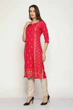 Maai Rayon Hand Printed Kurta Red - Distacart