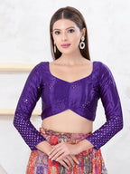 Joban Fashion Brinjal Gajji Silk Elbow Sleeveless Back Open Blouse