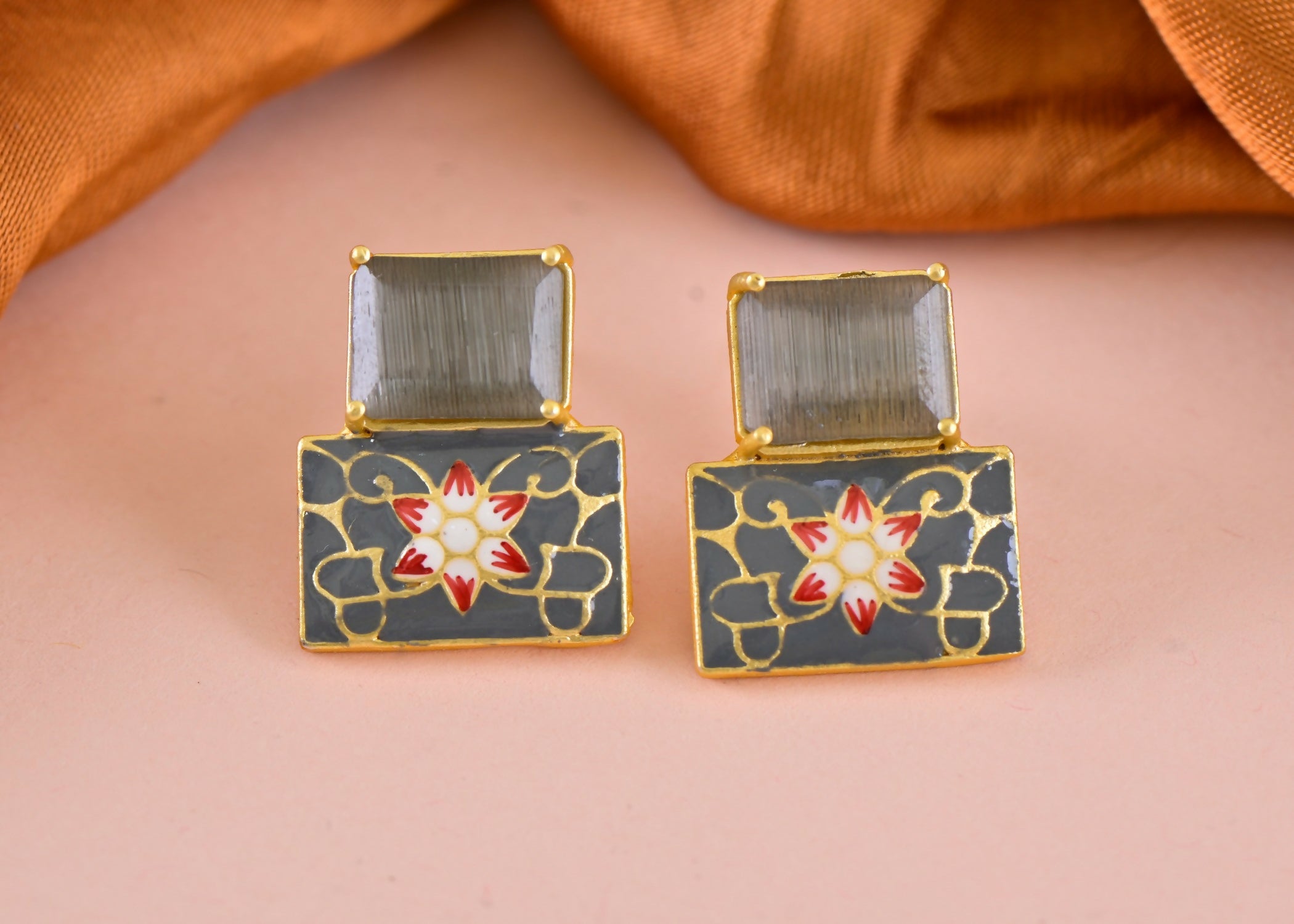 Joban Fashion Women Brass Grey Onyx Earrings - Distacart