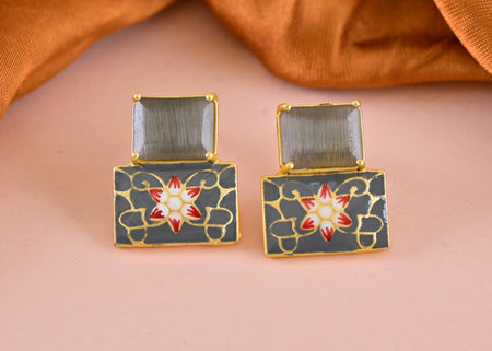 Joban Fashion Women Brass Grey Onyx Earrings