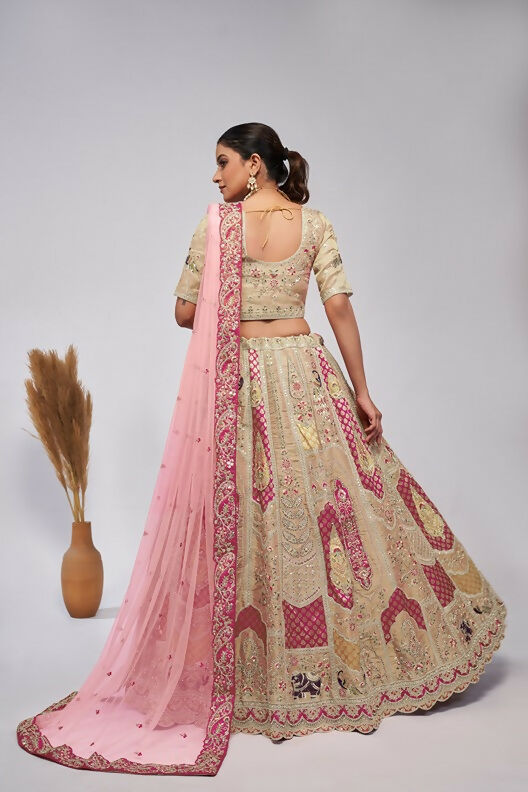 Kesar Fab Ivory Silk Embroidered Lehenga