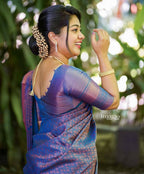 DEIANA'S Beautiful Designer Golden zari Soft Lichi Silk Saree - Blue