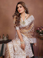 Aastha Fashion Light Brown Viscose Silk Handmade Original Bandhej Saree - Distacart