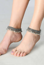 Mominos Fashion Kamal Johar Oxidised Silver Traditional Wear Anklets