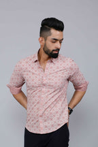 Miravan Men's Pink Pure Cotton Floral Print Slim Fit Casual Shirt