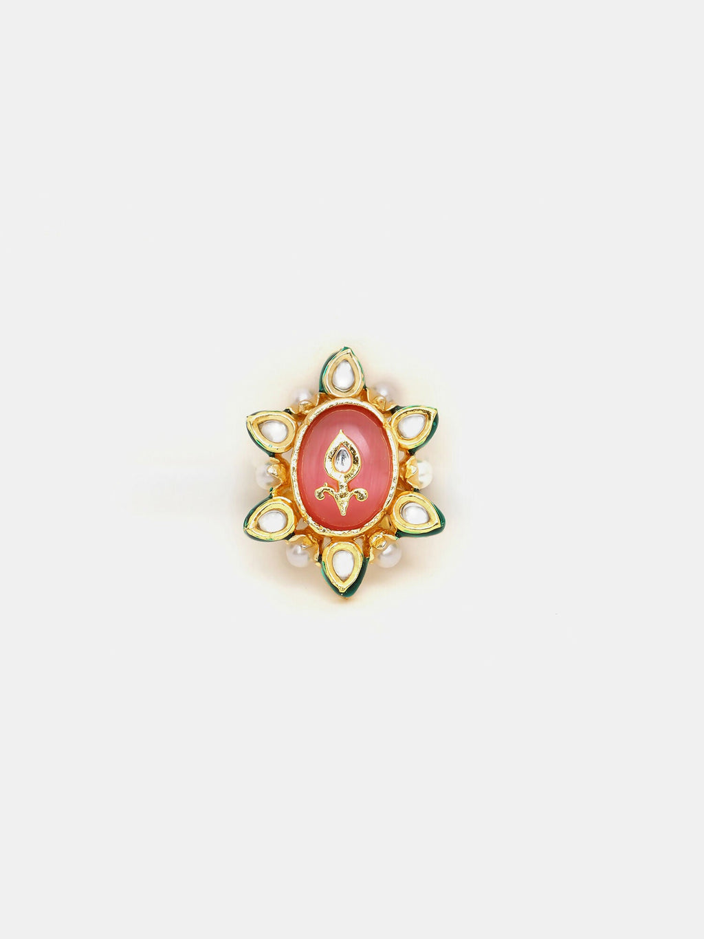Ruby Raang Gold Polished Peach Kundan Cocktail Ring