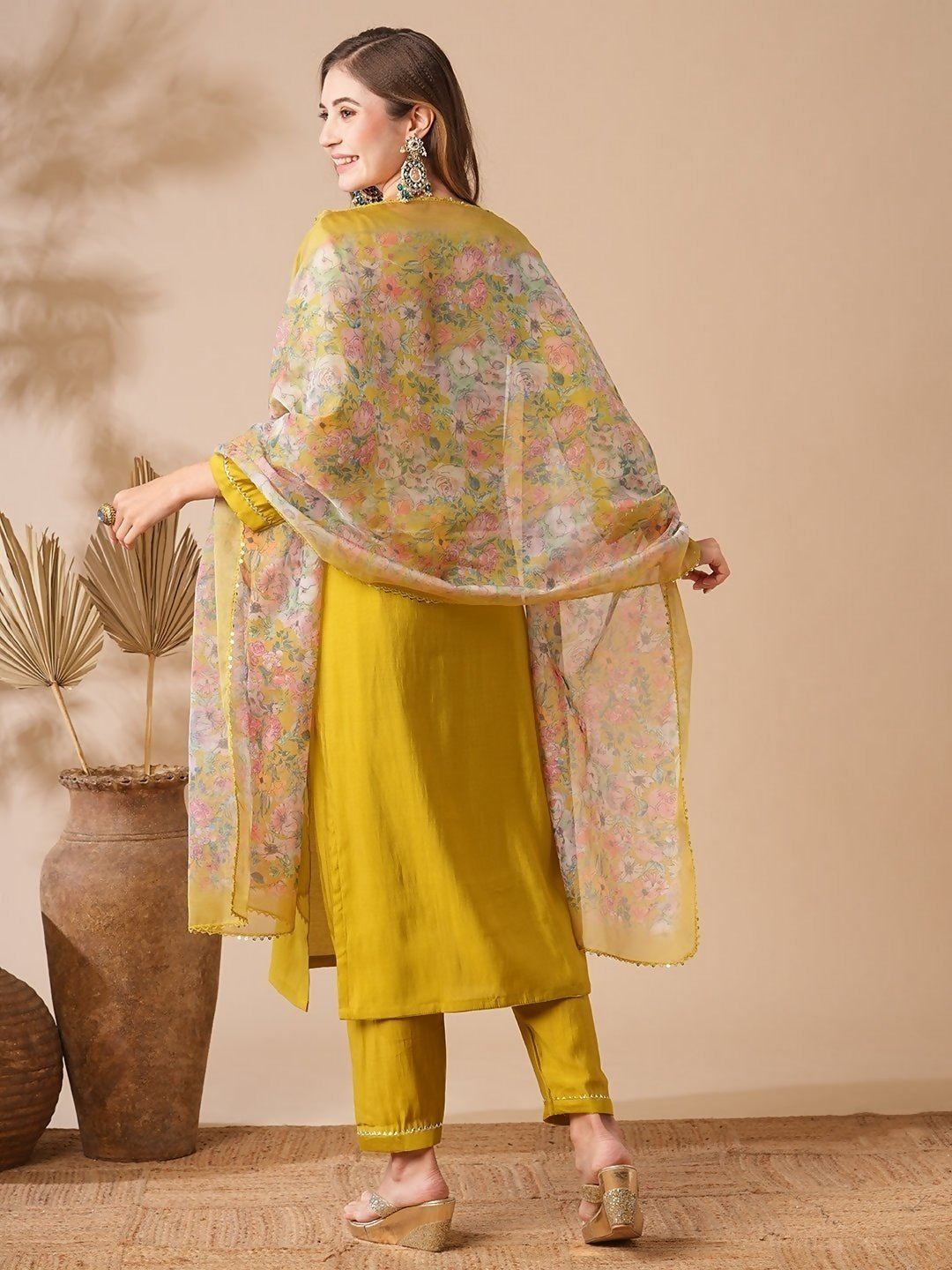 The52 Women's Beautiful Viscose Chanderi Fabric Embroidery Work Straight Kurta Pant and Dupatta Set - Distacart