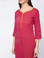 Aniyah Cotton Block Printed Traditional Straight Kurta In Magenta Color (AN-125K)