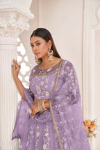 Aastha Fashion Lavender Butterfly Net White Cotton Thread Work, Zari Work And Sandwich Sequence Work Embroidery Wedding Wear Lehenga Choli